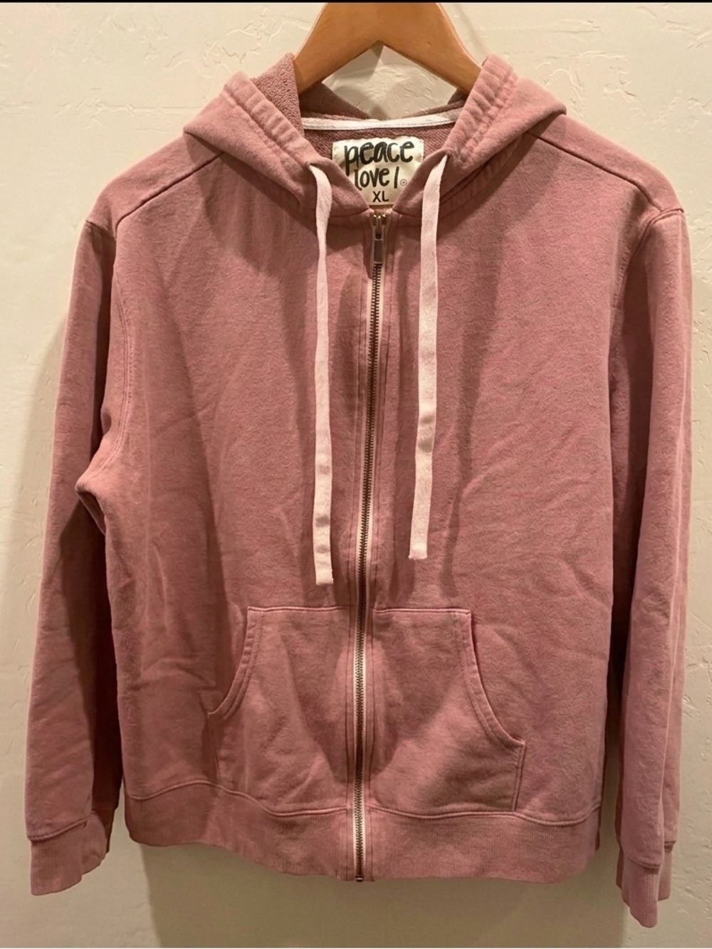 Peace Love World Dusty Rose Full-Zip Hoodie - Size XL